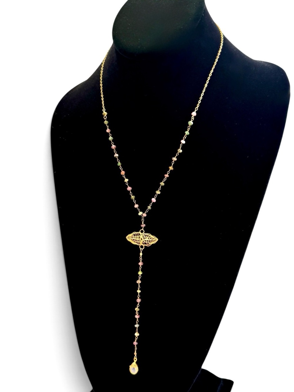 Wendy Mink Watermelon Tourmaline Rosary Y Necklace NWT - Picture 2 of 8